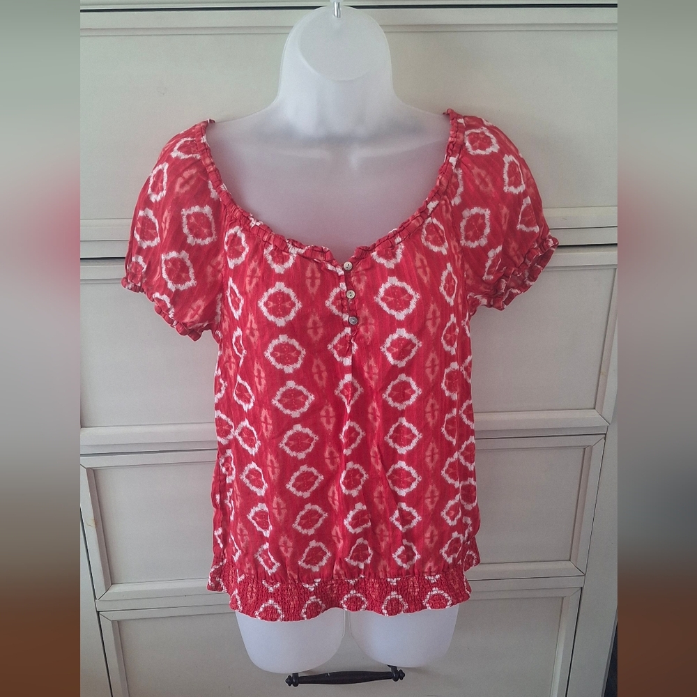 Joe Fresh 100% Cotton Red Peasant Blouse